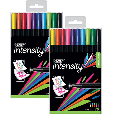 BIC Intensity Fineliner Marker Pen, Fine, Assorted, 10 Per Pack, PK2 BCFPA101AST